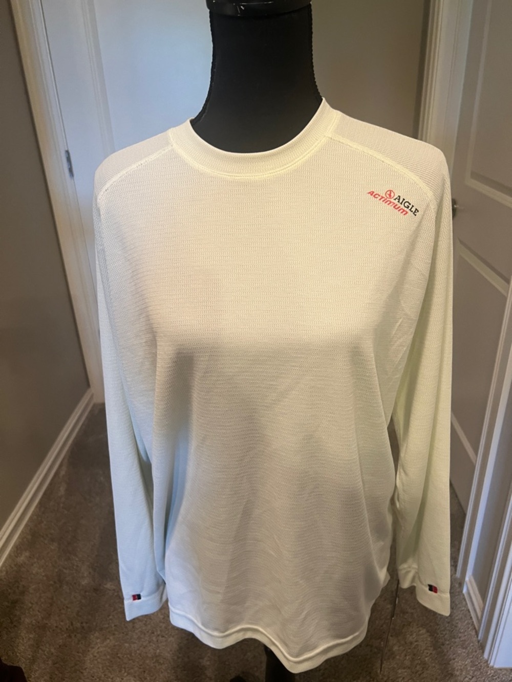 Aigle Long Sleeve Performance Tee in Cream with Red Logo